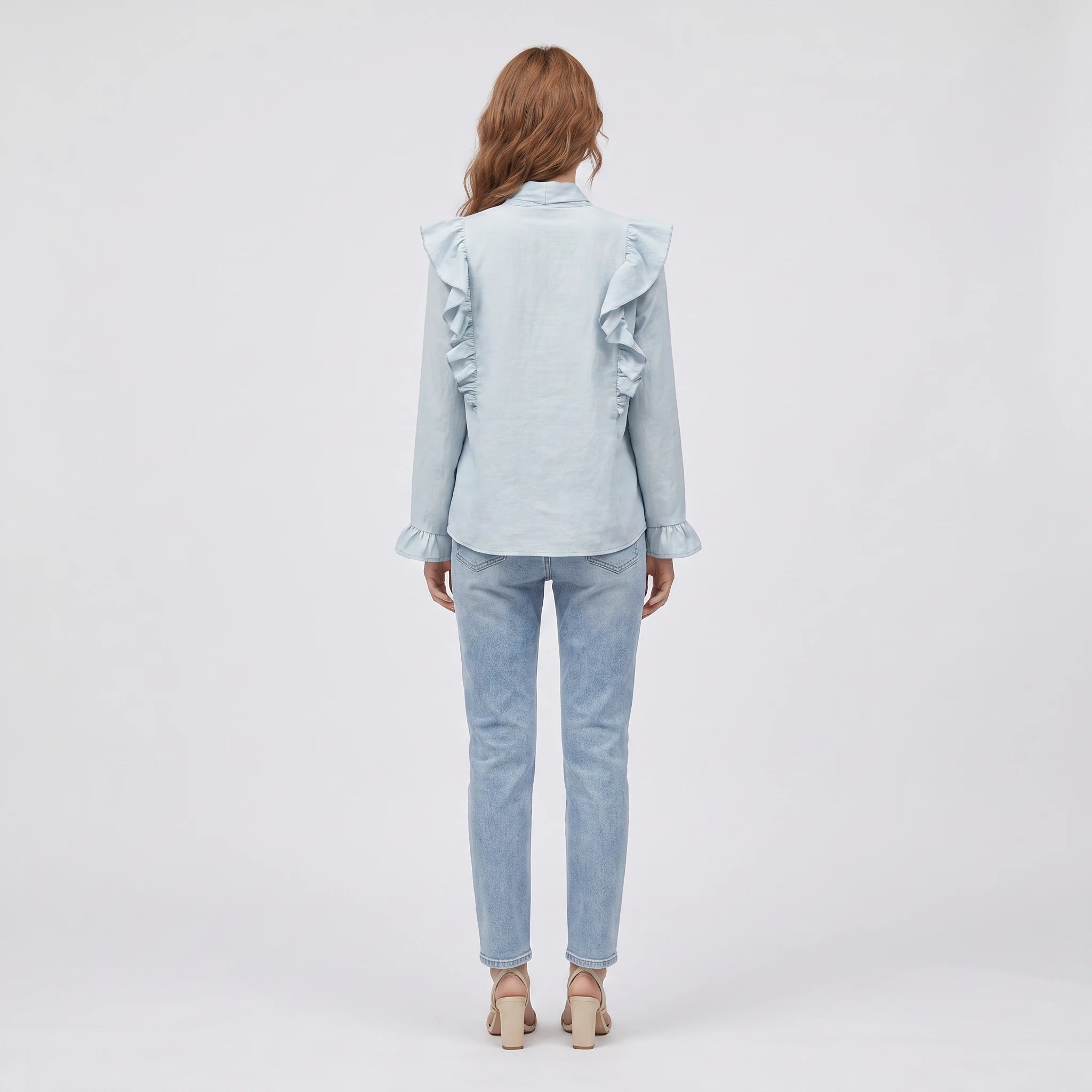 Light Blue Tie-Neck Blouse WHD0605222-S-2601214