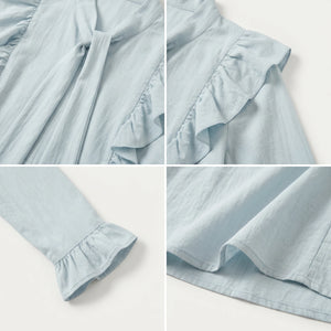 Light Blue Tie-Neck Blouse WHD0605222-S-2601214