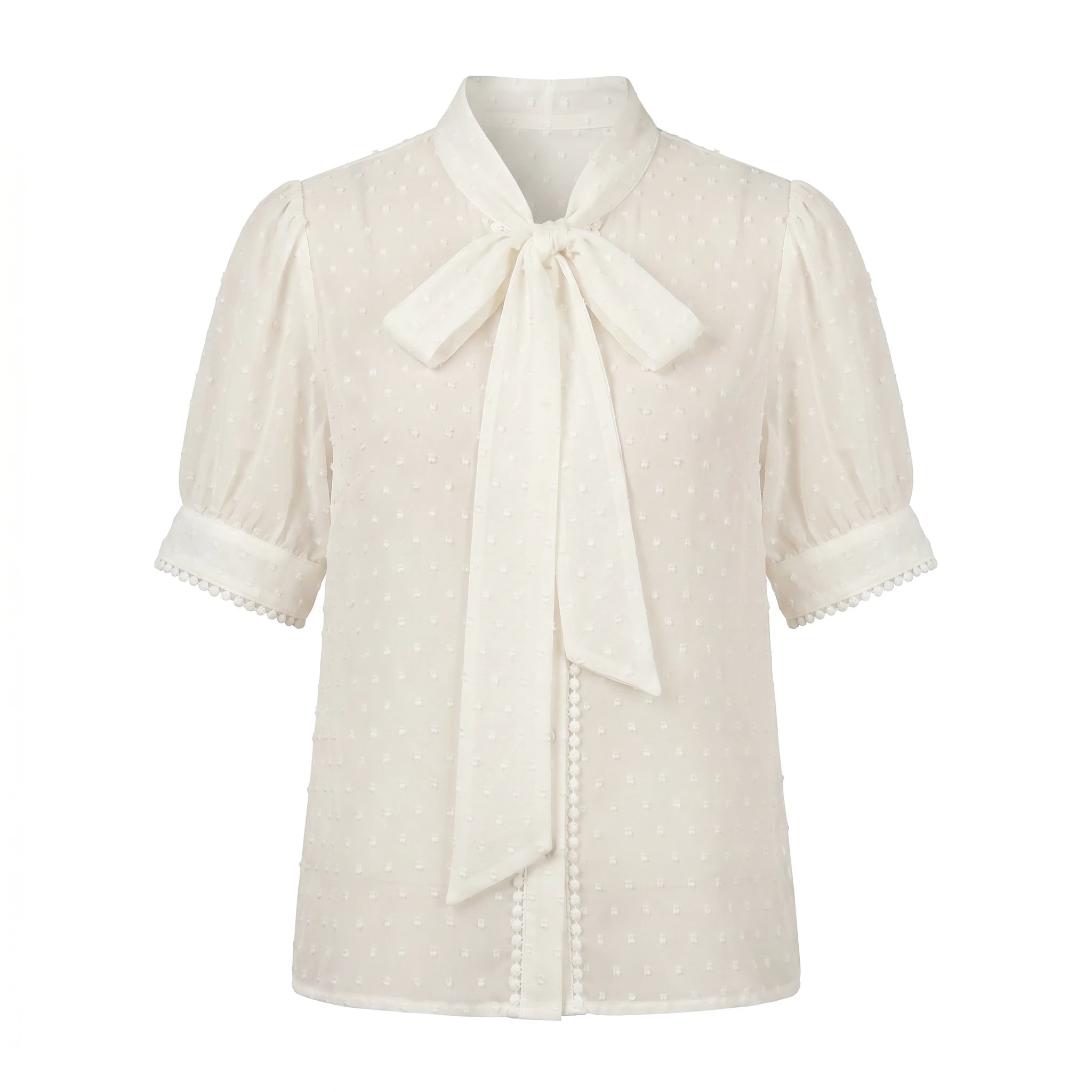Light Blue Tie-Neck Blouse WHD0605223-S-2601235