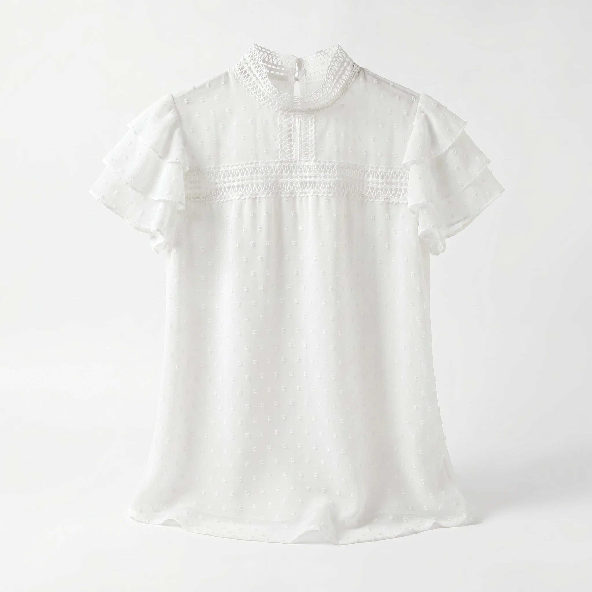 Ivory Swiss Dot Bow Blouse WHD0605224-S-2601234