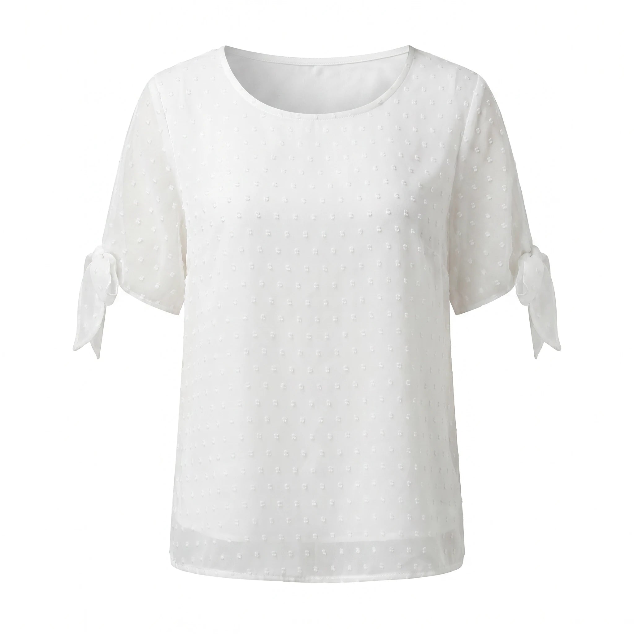 White Flocked Dot Chiffon Blouse WHD0605225-S-2601232