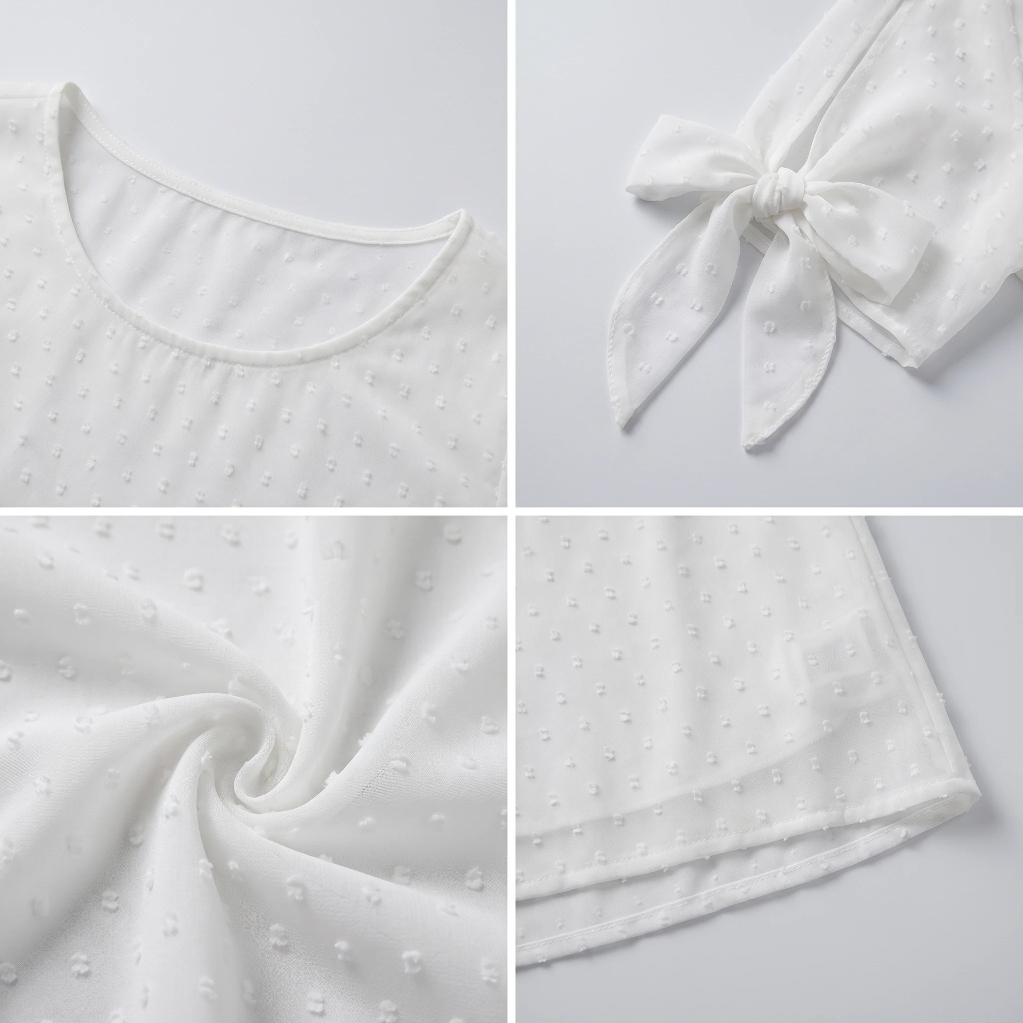 White Flocked Dot Chiffon Blouse WHD0605225-S-2601232