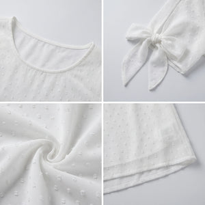 White Flocked Dot Chiffon Blouse WHD0605225-S-2601232