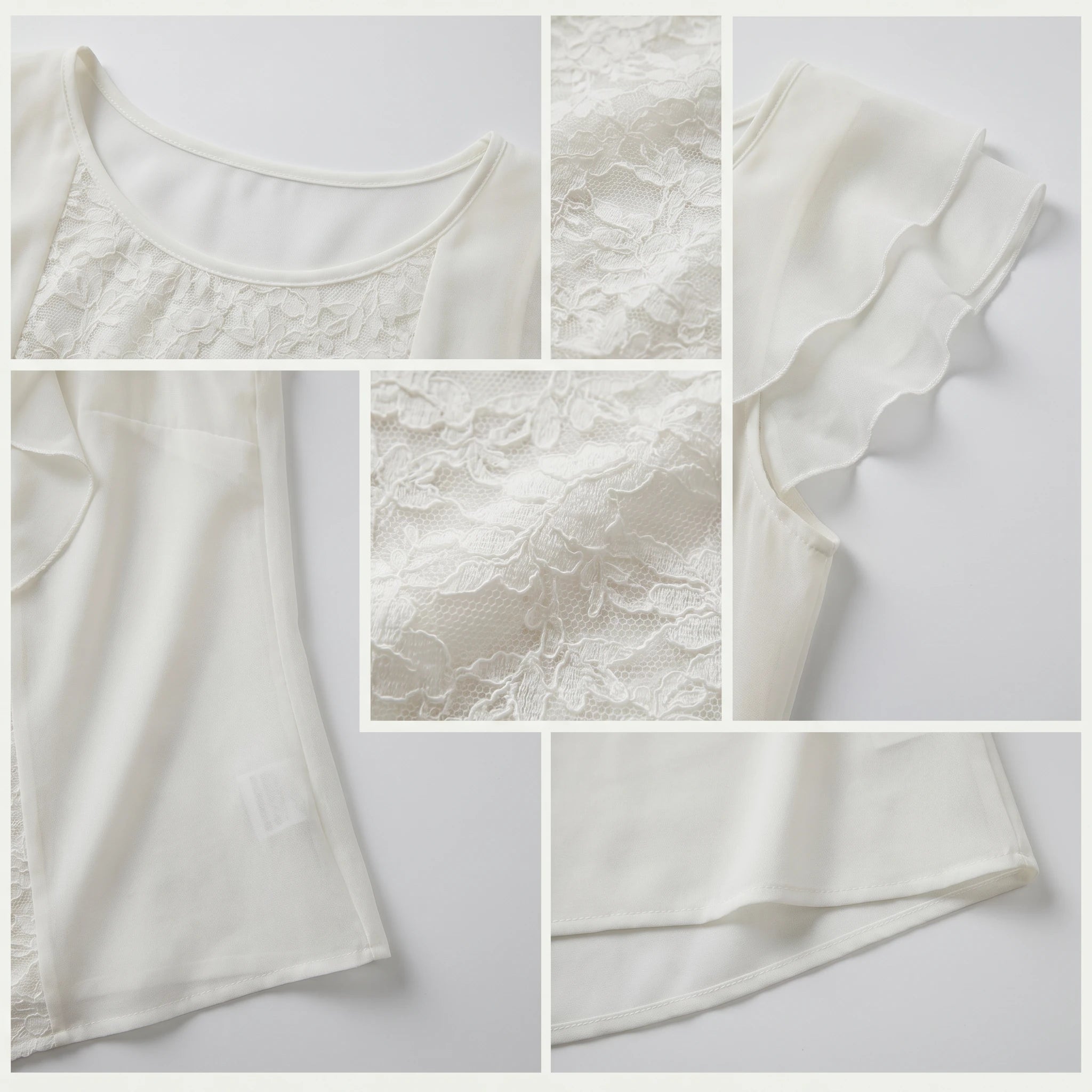 Ivory Lace Ruffle Blouse WHD0605226-S-2601233