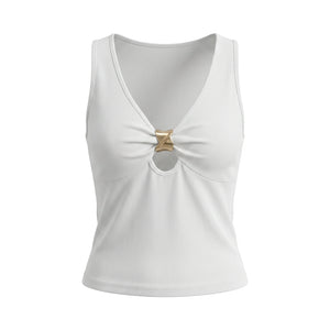 Metal Clasp Ribbed Tank Top WHD0605231-S-2511101