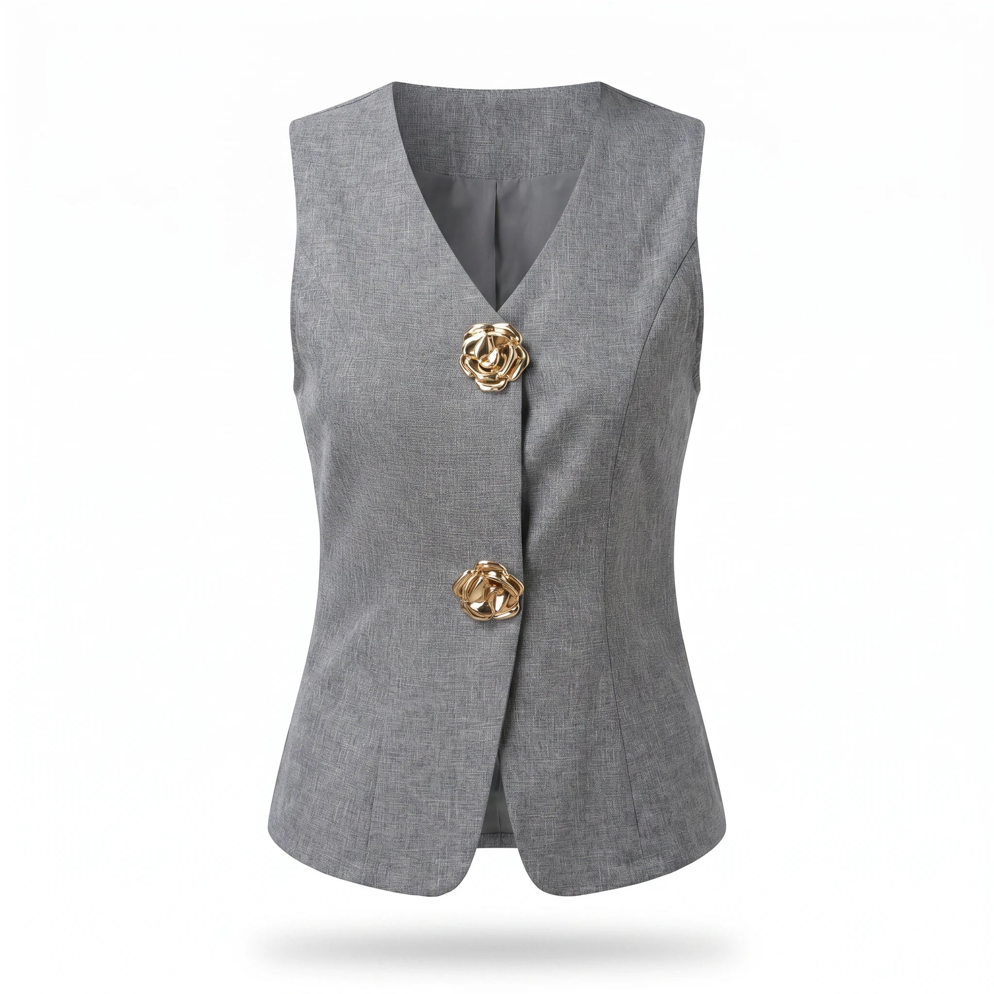 Gold Button Linen-Look Vest Top WHD0605232-S-2506133
