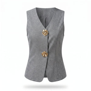 Gold Button Linen-Look Vest Top WHD0605232-S-2506133