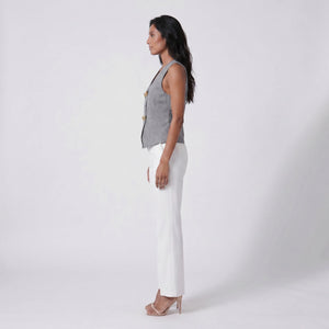 Gold Button Linen-Look Vest Top WHD0605232-S-2506133