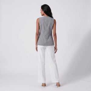 Gold Button Linen-Look Vest Top WHD0605232-S-2506133