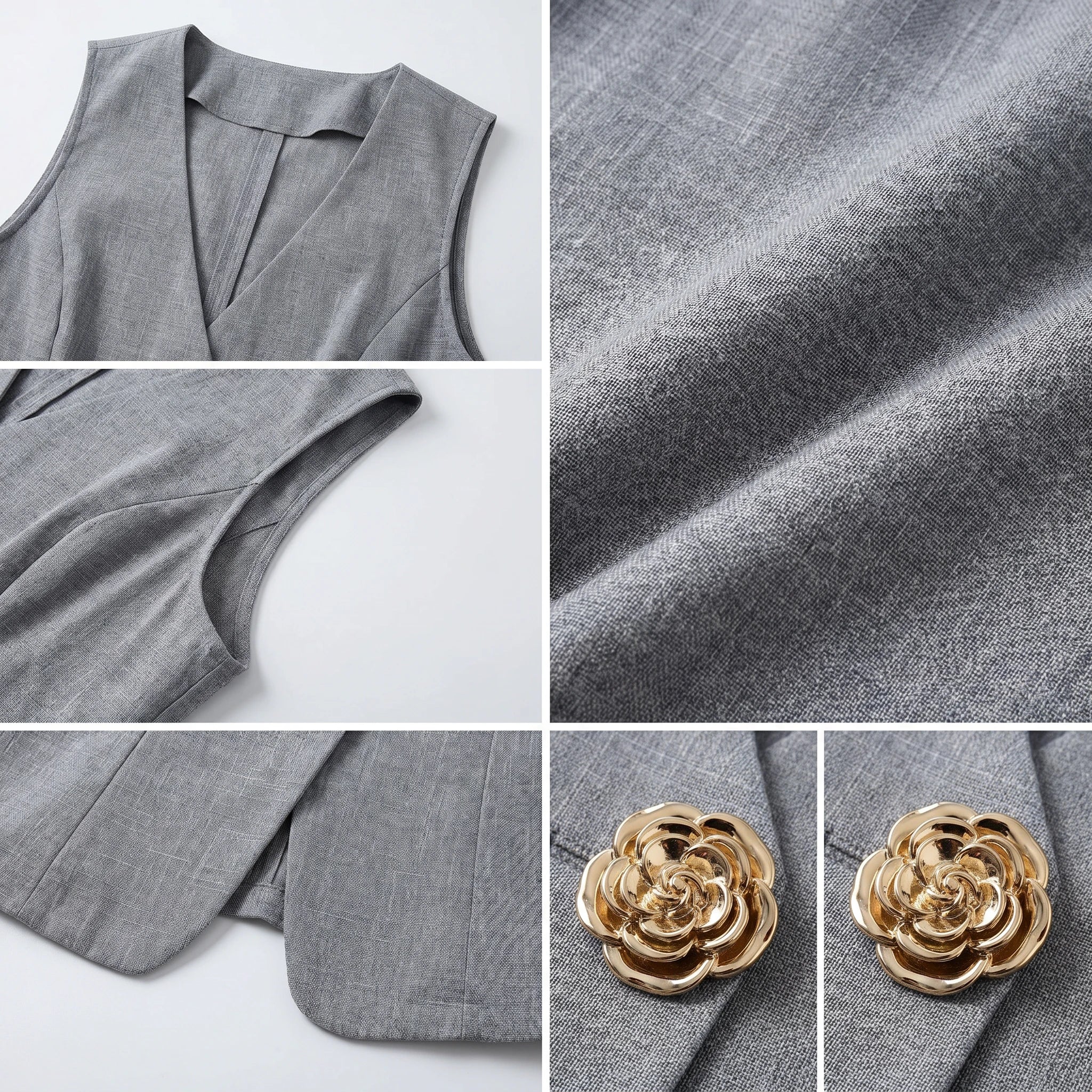 Gold Button Linen-Look Vest Top WHD0605232-S-2506133