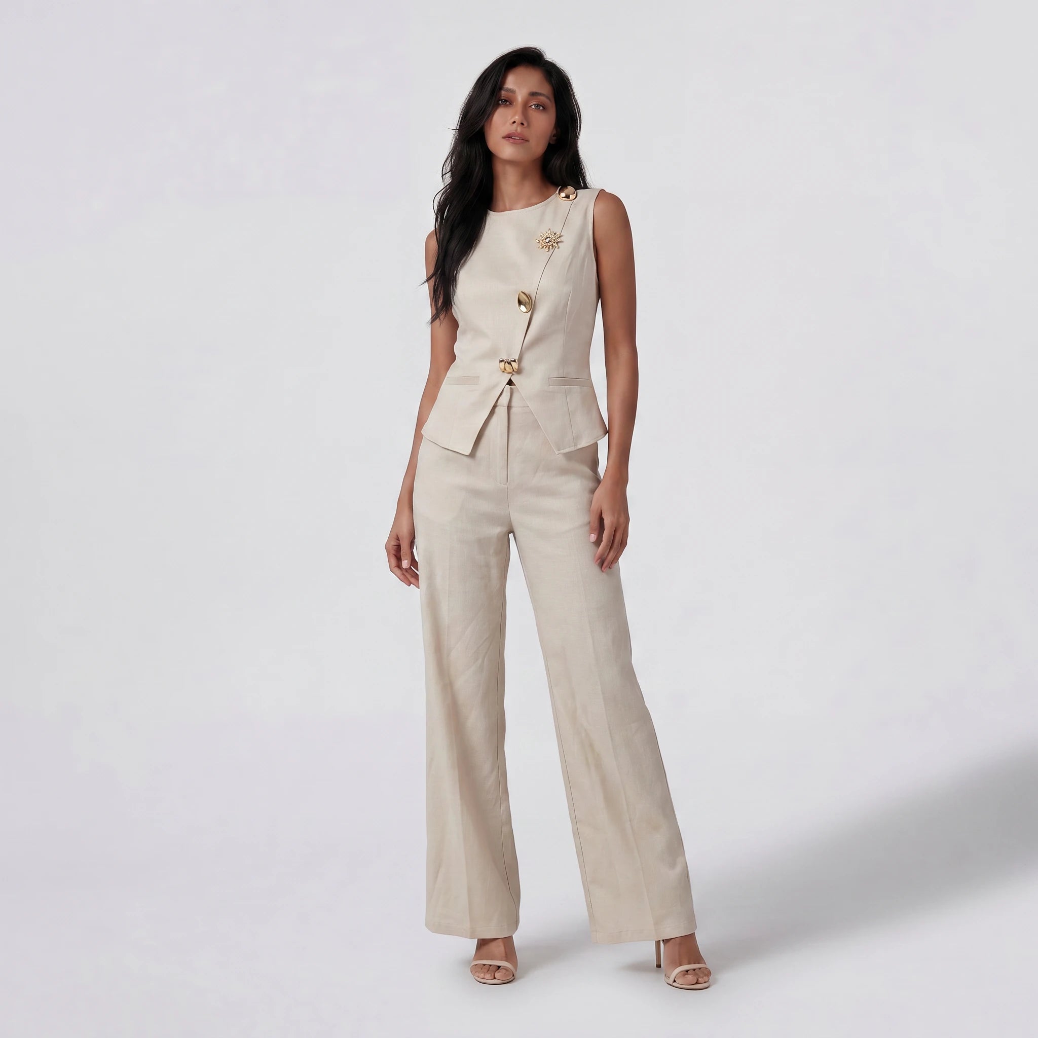 Gold Accent Vest Pants Set WHD0605233-S-250818
