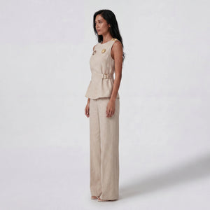 Gold Accent Vest Pants Set WHD0605233-S-250818