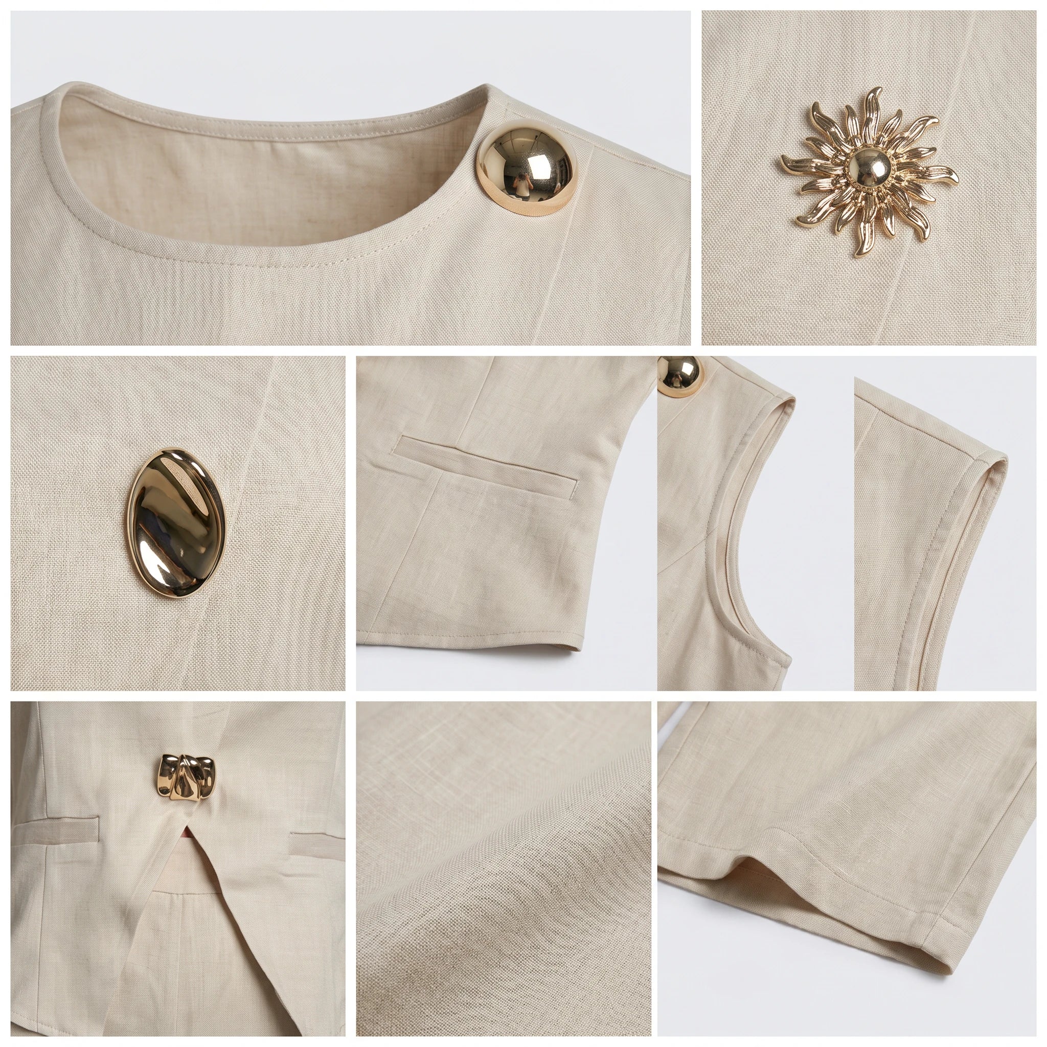 Gold Accent Vest Pants Set WHD0605233-S-250818