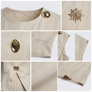 Gold Accent Vest Pants Set WHD0605233-S-250818
