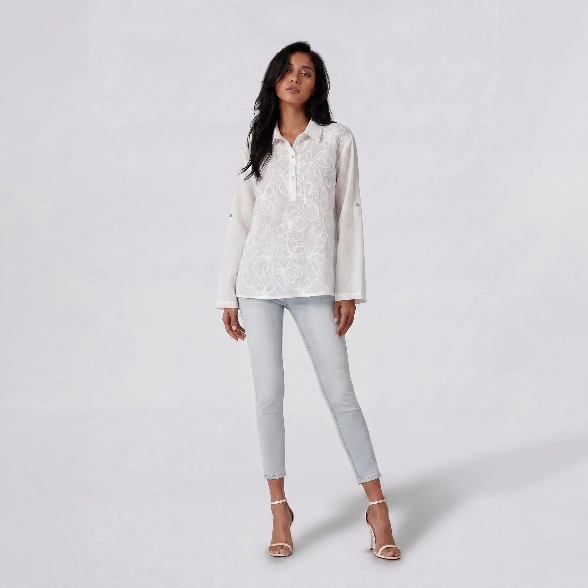 Floral Embroidered Sheer Blouse WHD0605234-S-250979-1