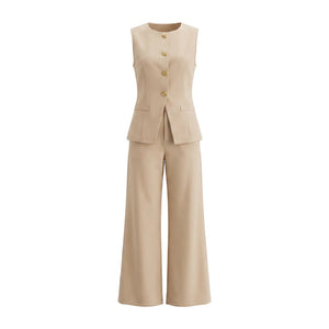 Gold Button Vest Pants Set WHD0605236-S-250806
