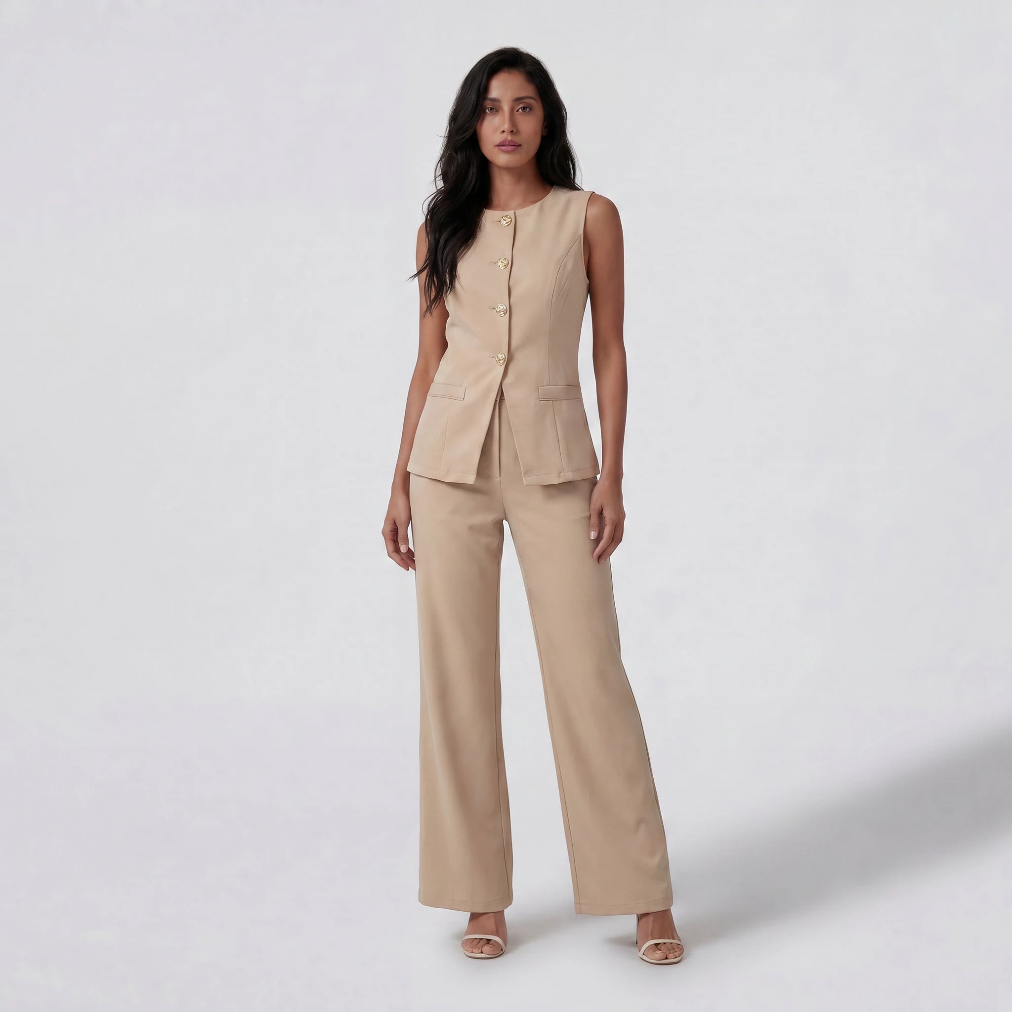 Gold Button Vest Pants Set WHD0605236-S-250806