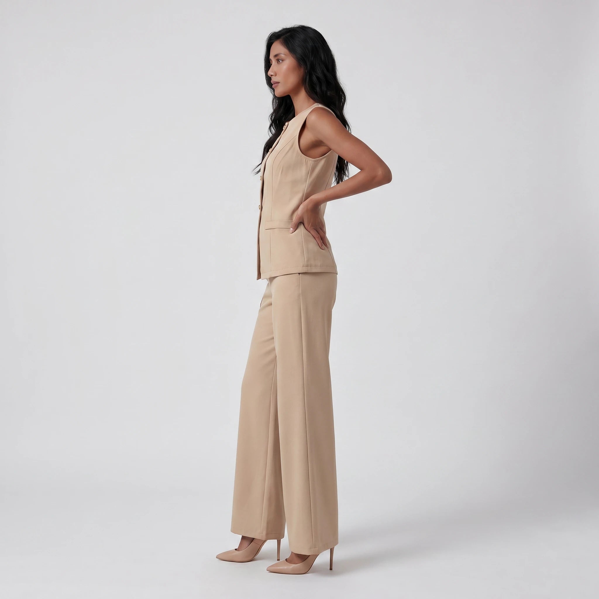 Gold Button Vest Pants Set WHD0605236-S-250806