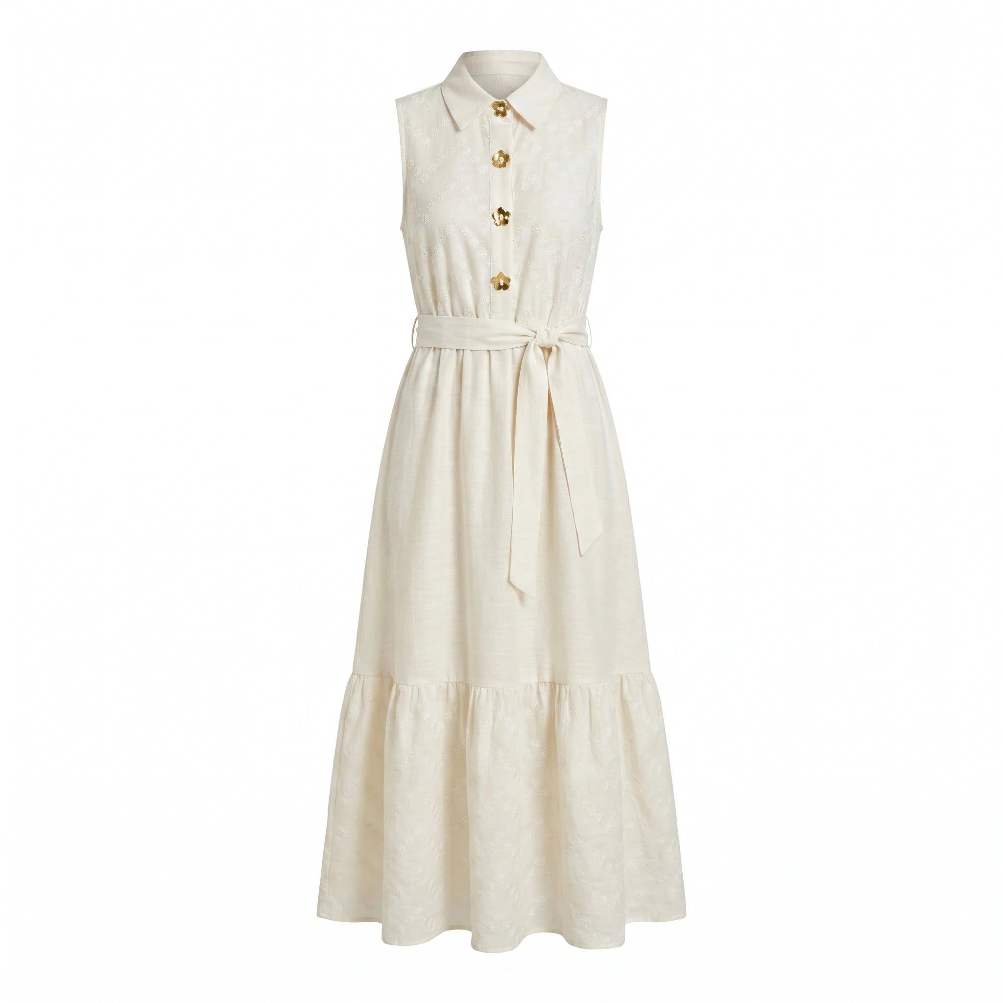 Embroidered Tie Waist Maxi Dress WHD0605238-S-251199