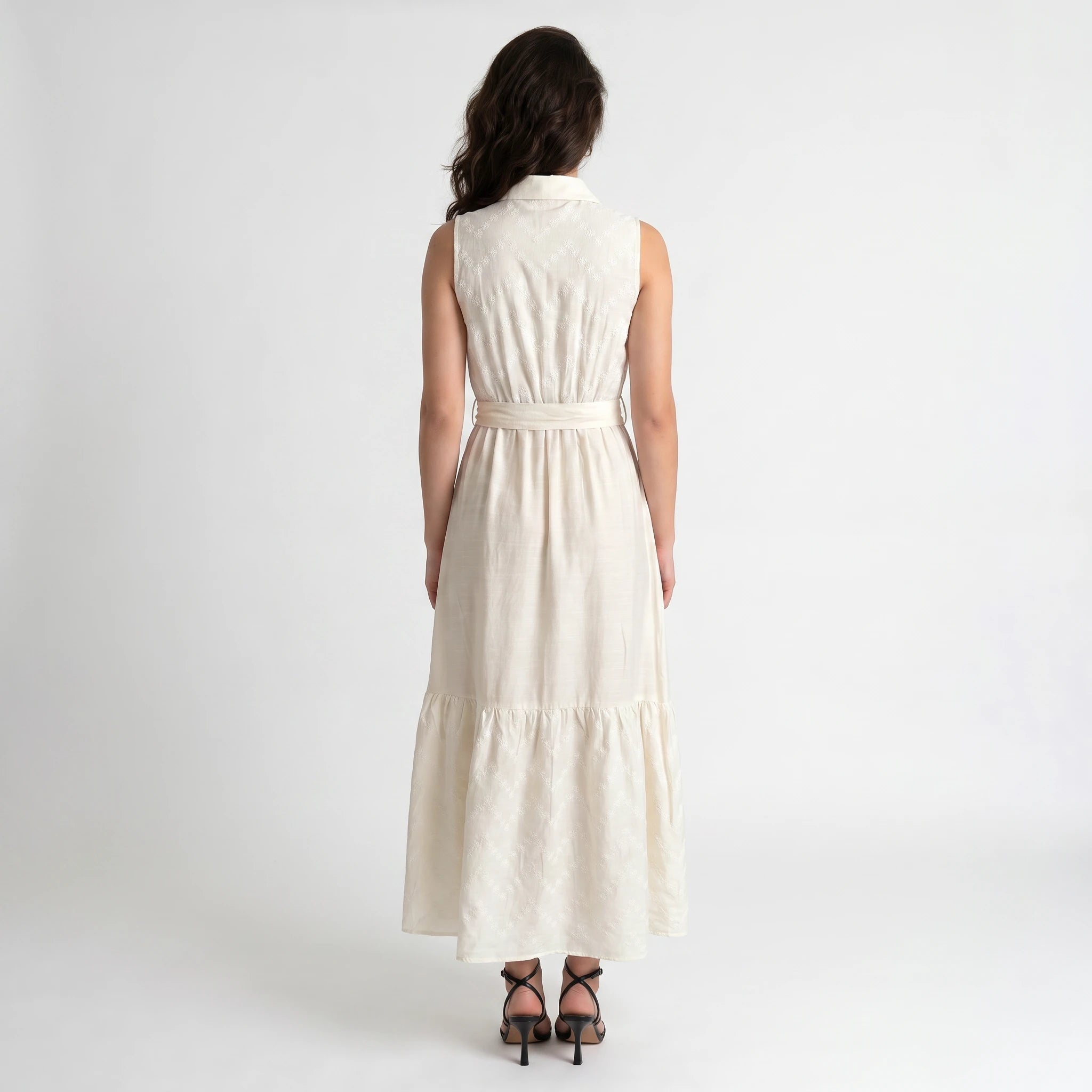 Embroidered Tie Waist Maxi Dress WHD0605238-S-251199