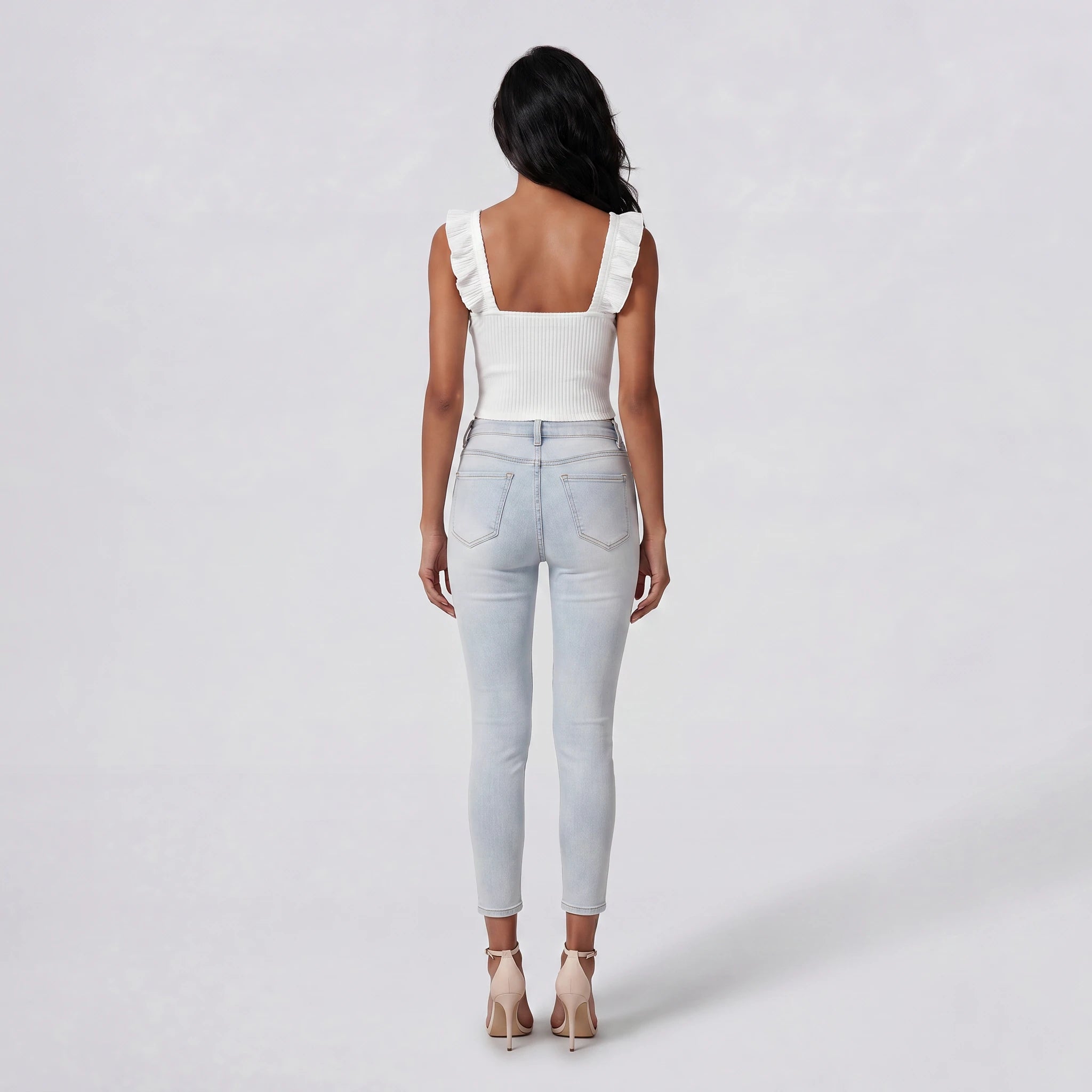 Ruffle Strap Ribbed Cami Top WHD0605240-S-250790