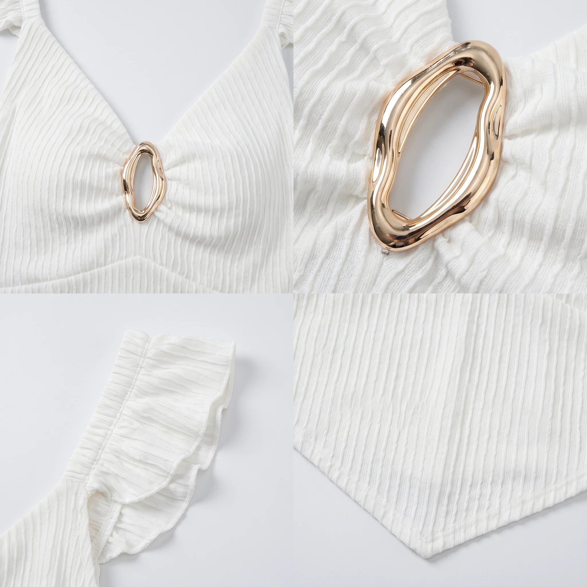 Ruffle Strap Ribbed Cami Top WHD0605240-S-250790