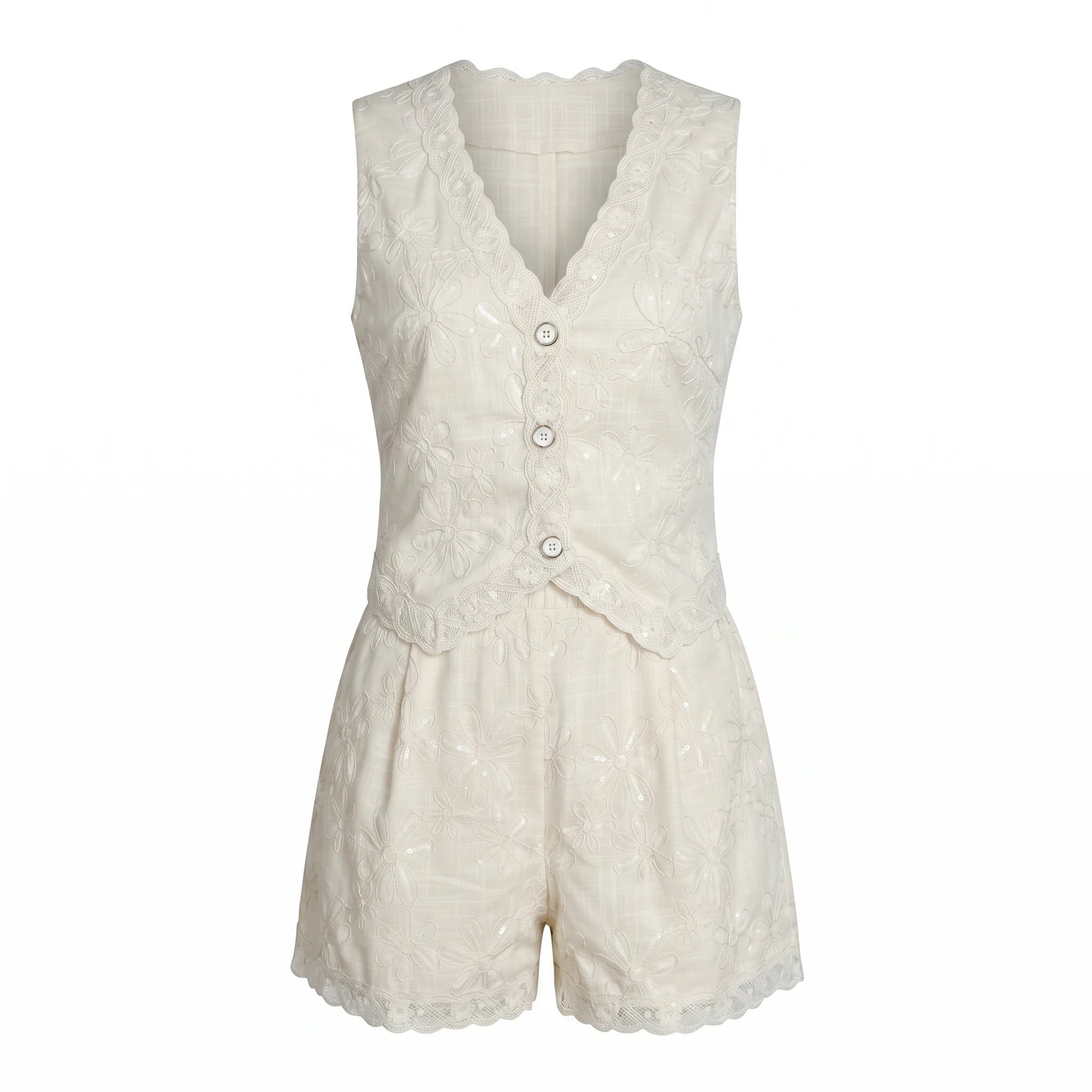 Embroidered Lace Trim Romper WHD0605294-S-2503201