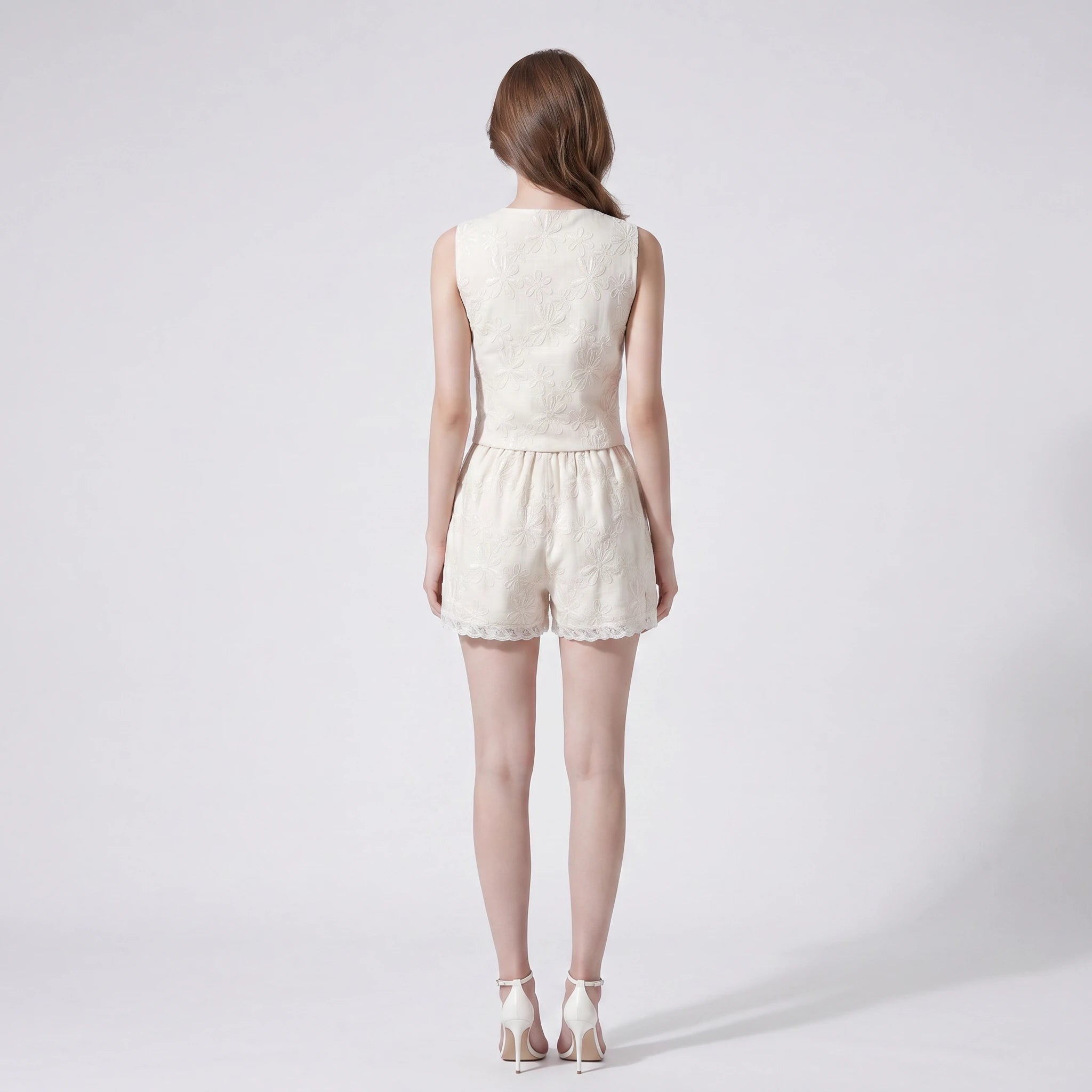 Embroidered Lace Trim Romper WHD0605294-S-2503201