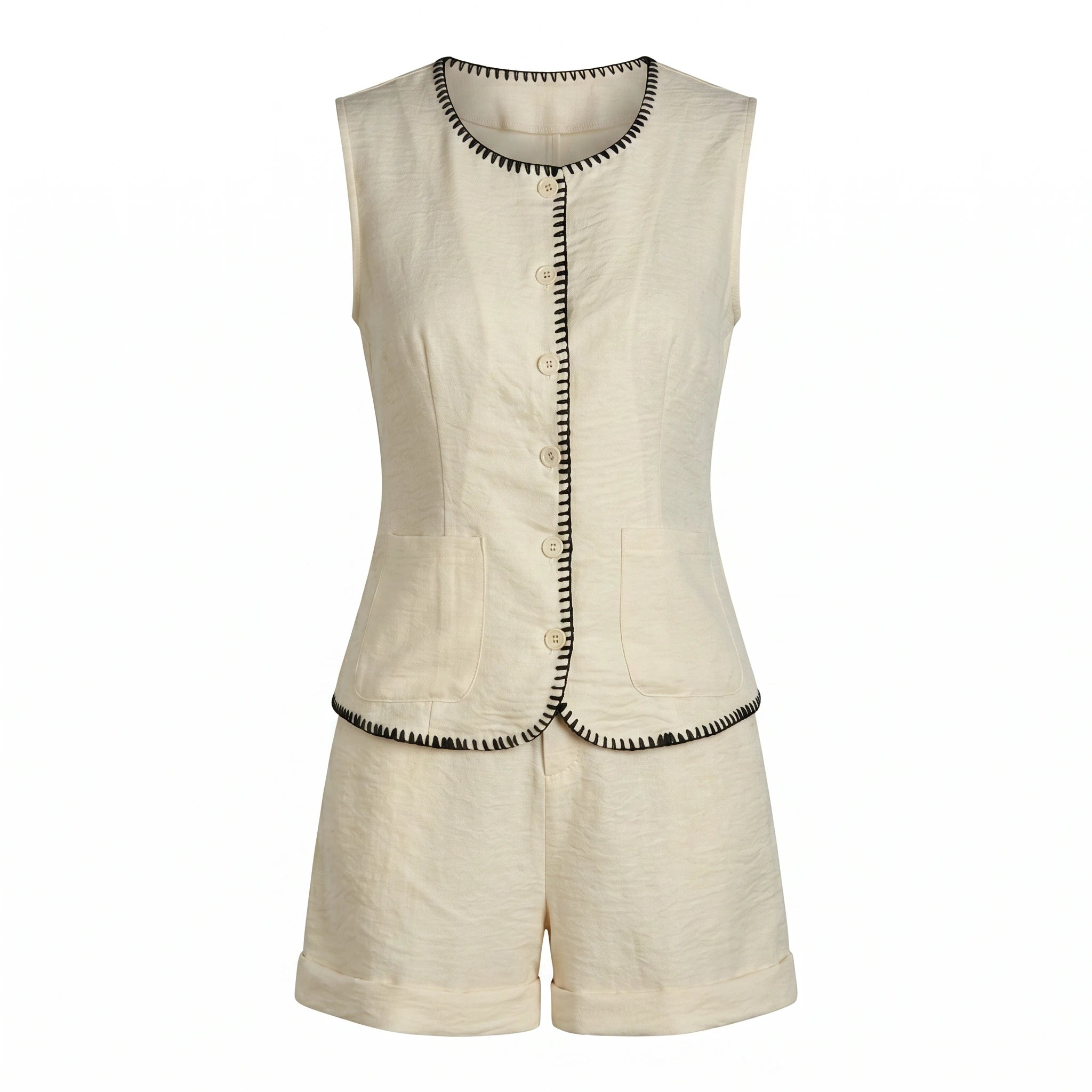 Contrast Stitch Vest Shorts Set WHD0605299-S-250834