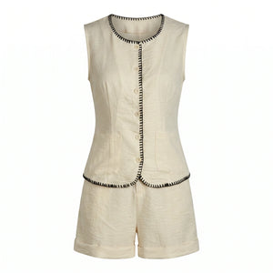 Contrast Stitch Vest Shorts Set WHD0605299-S-250834