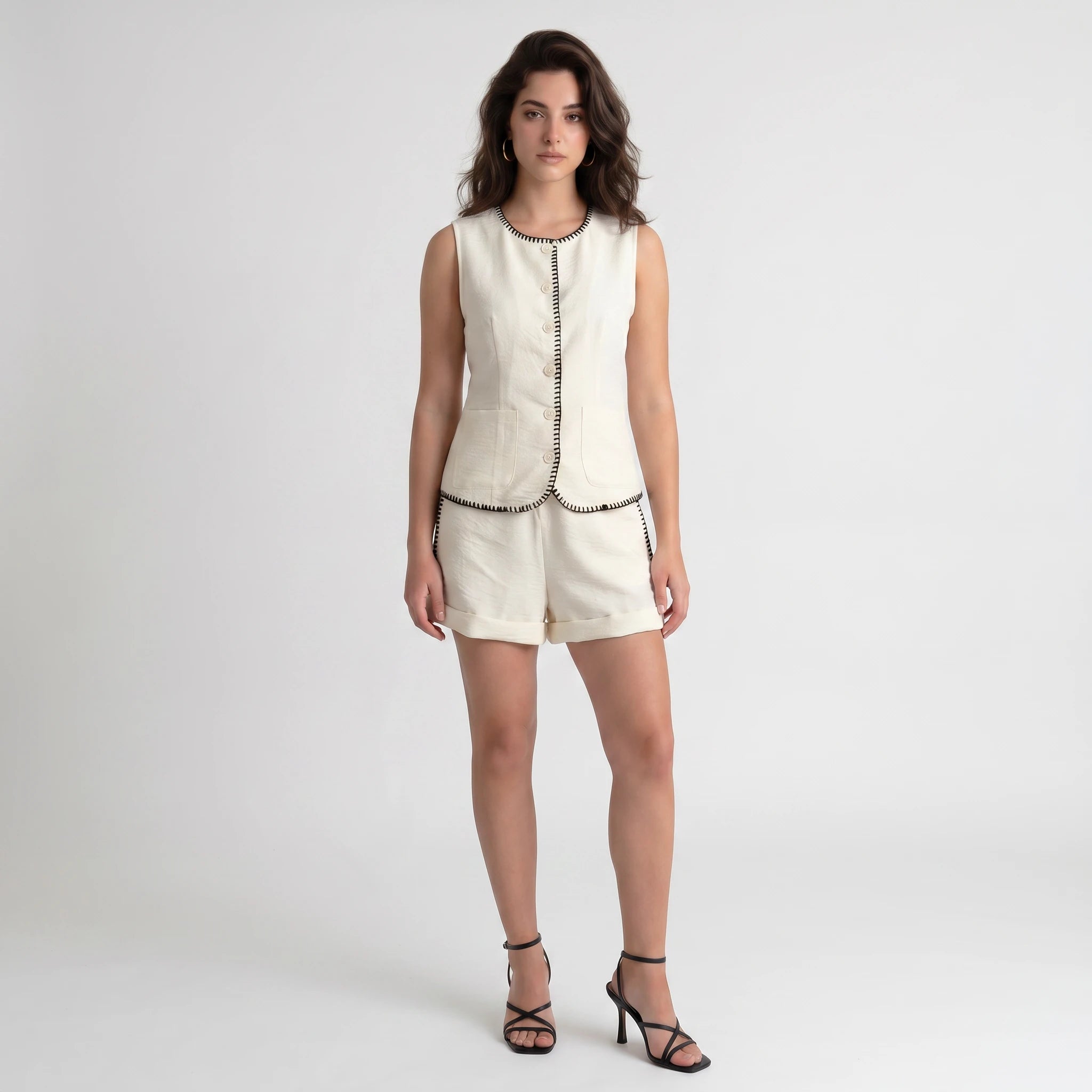 Contrast Stitch Vest Shorts Set WHD0605299-S-250834