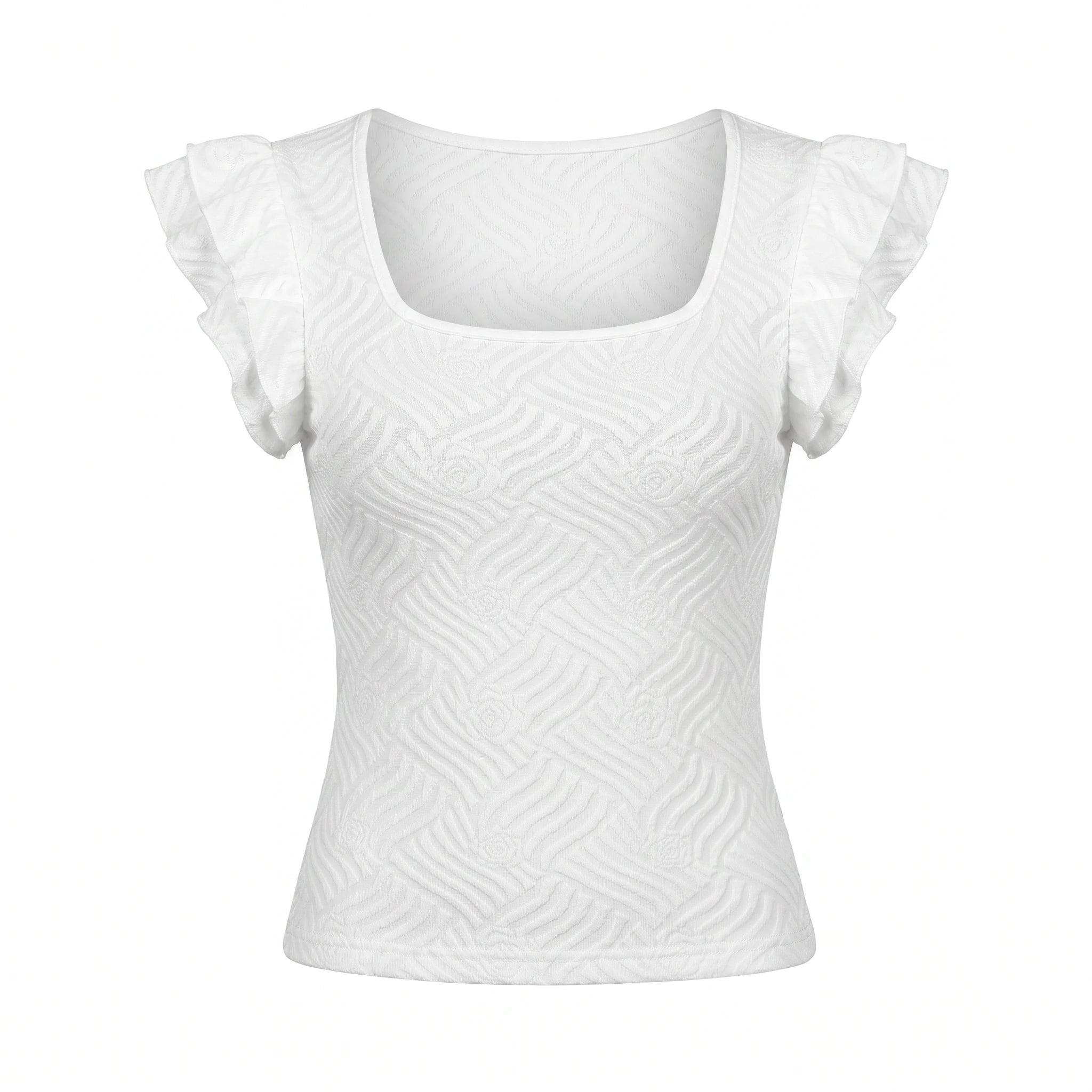 Textured Ruffle Sleeve Top WHD0605300-S-260105