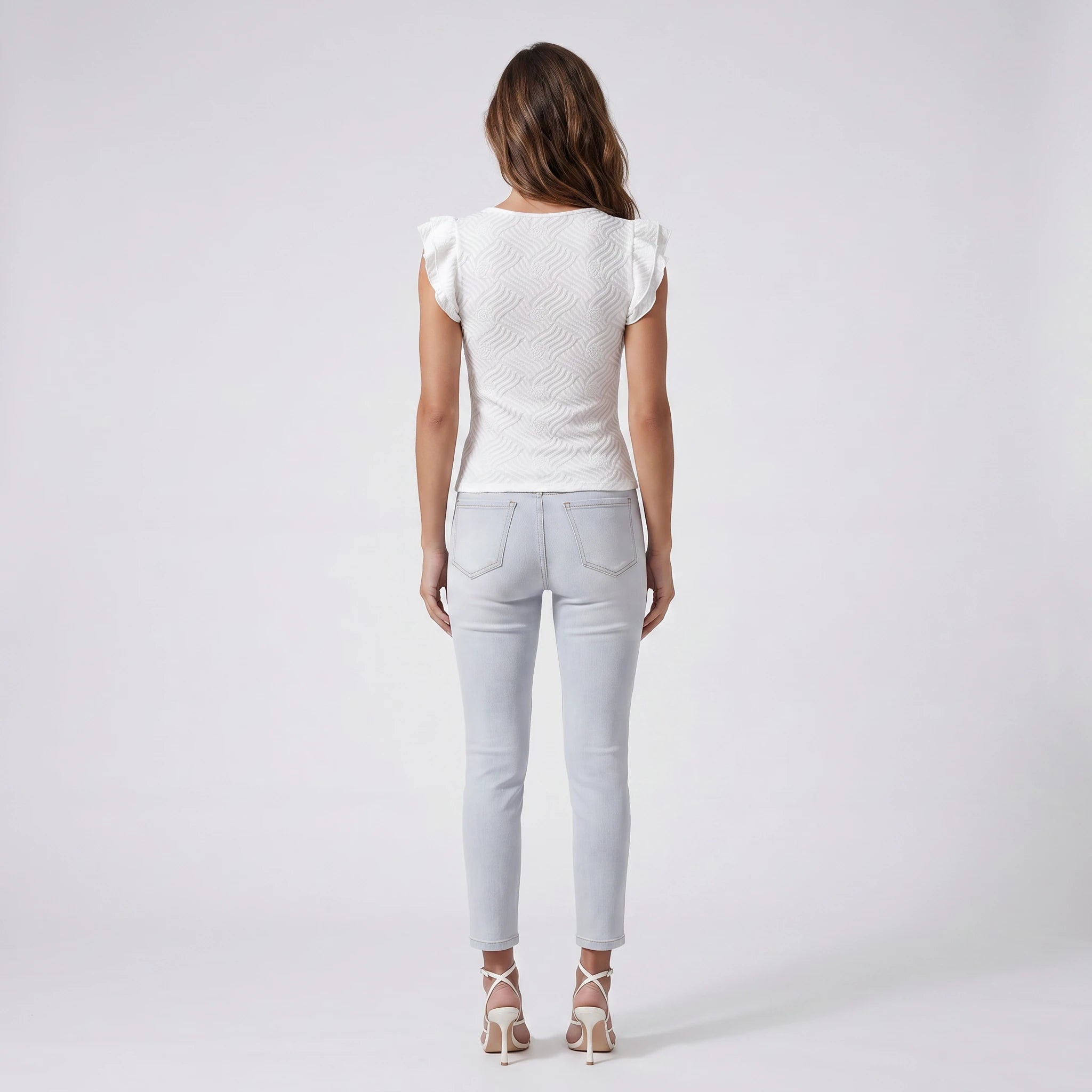 Textured Ruffle Sleeve Top WHD0605300-S-260105