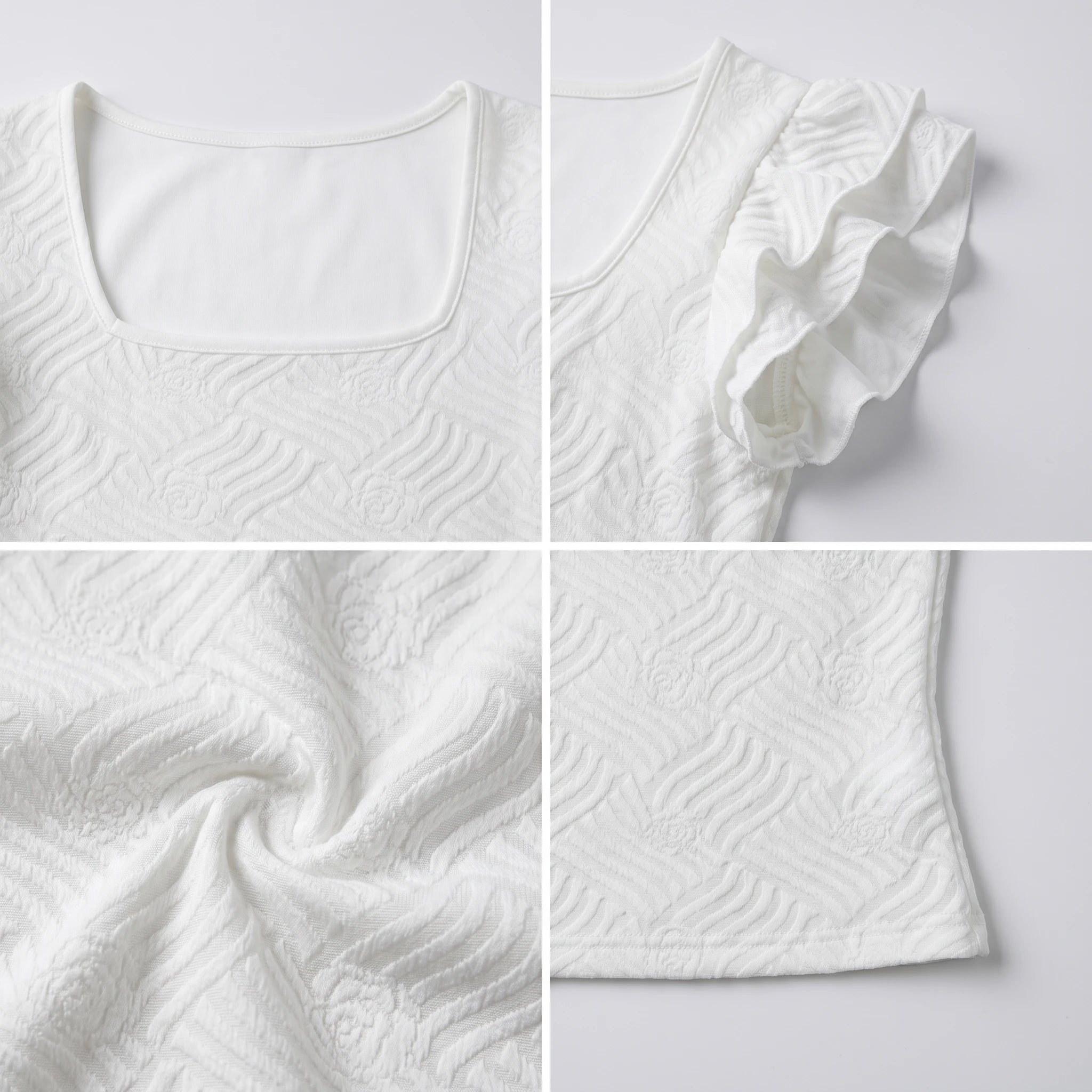 Textured Ruffle Sleeve Top WHD0605300-S-260105