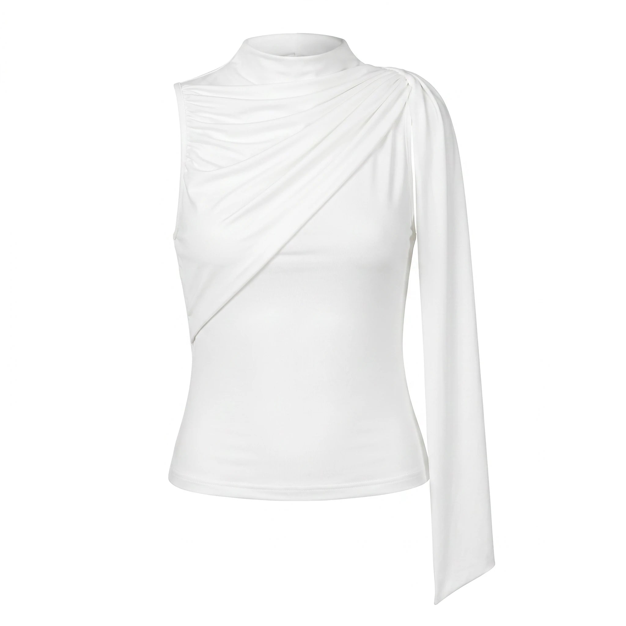 Asymmetric Draped White Top WHD0605301-S-260111