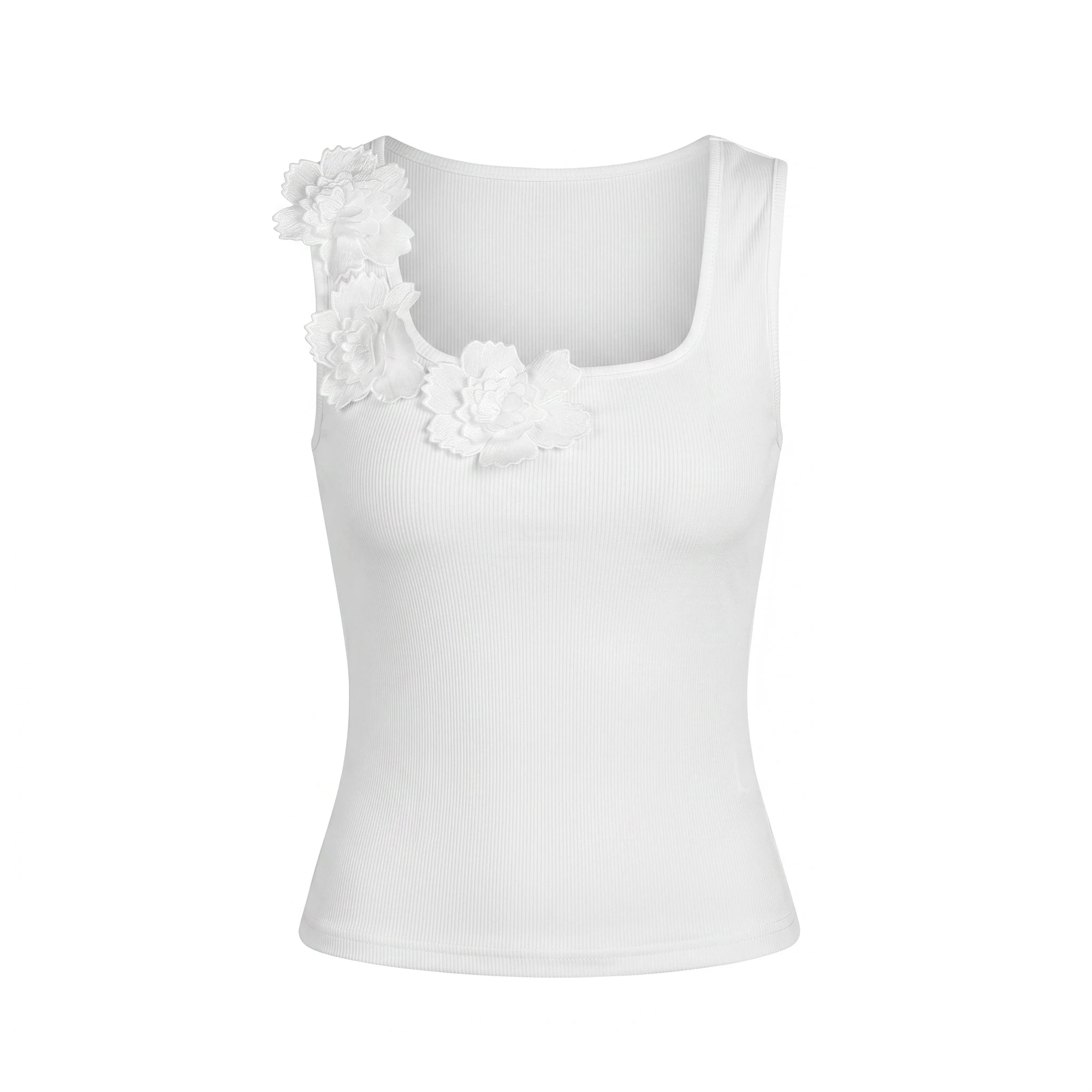 Floral Applique Ribbed Tank WHD0605302-S-260103
