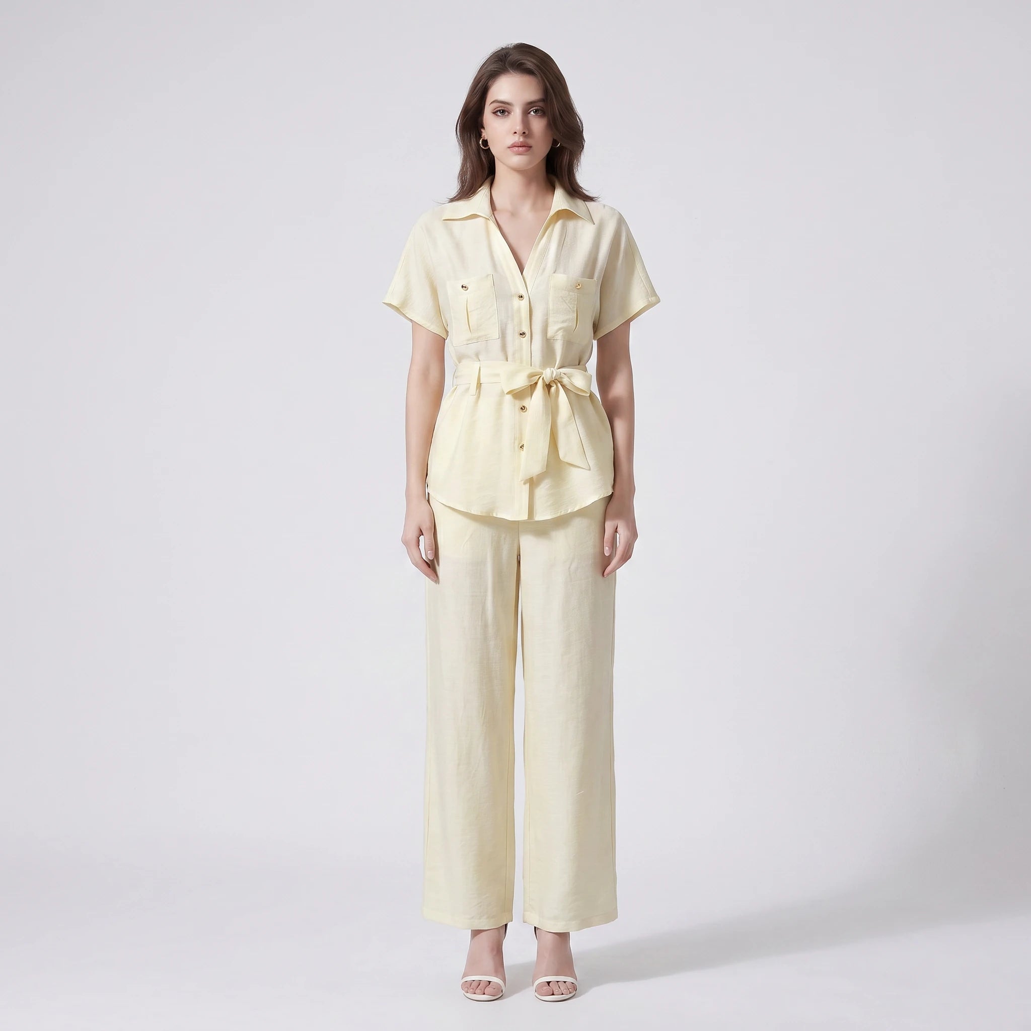 Belted Shirt Pants Set WHD0605304-S-250977
