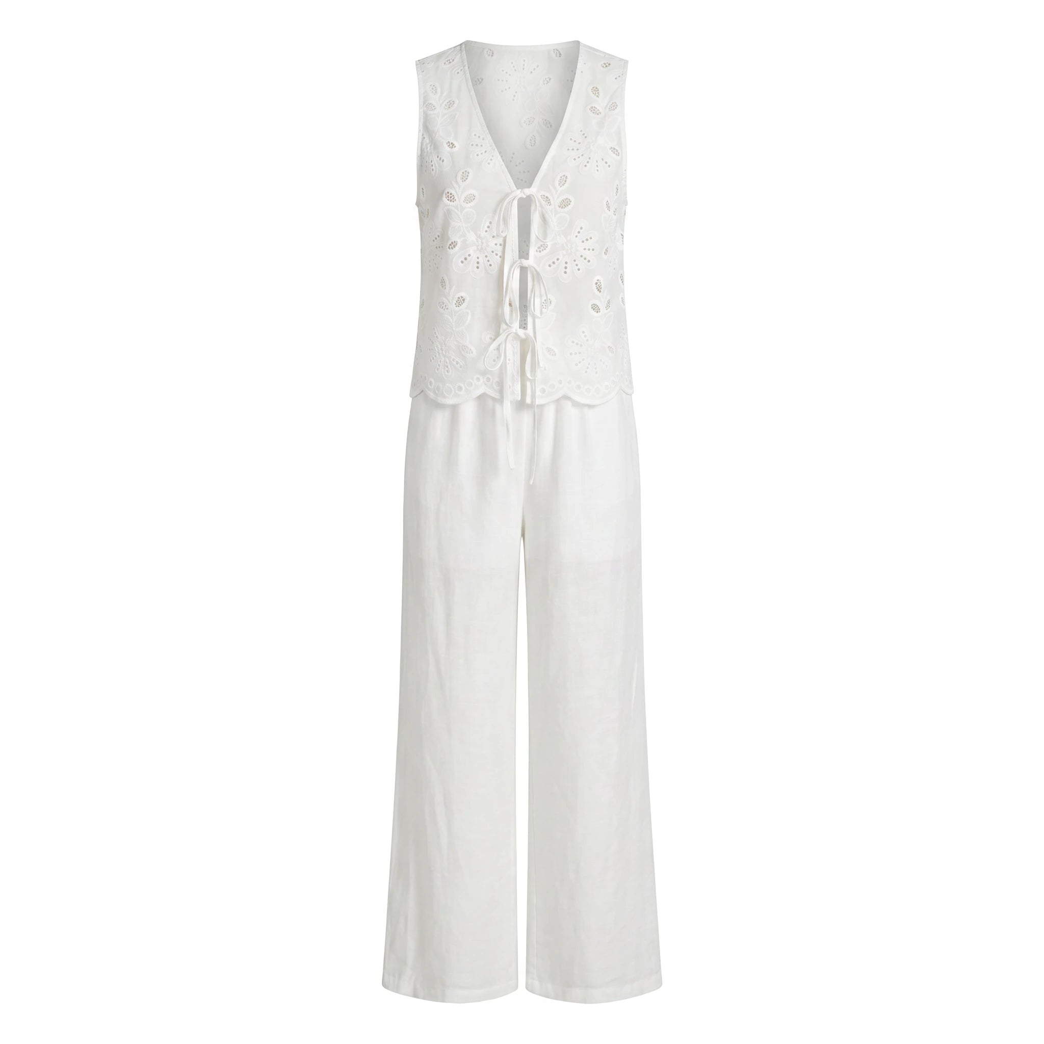 Eyelet Tie Vest Pants Set WHD0605306-S-250681