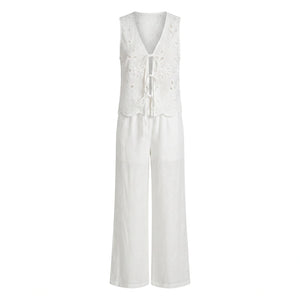 Eyelet Tie Vest Pants Set WHD0605306-S-250681