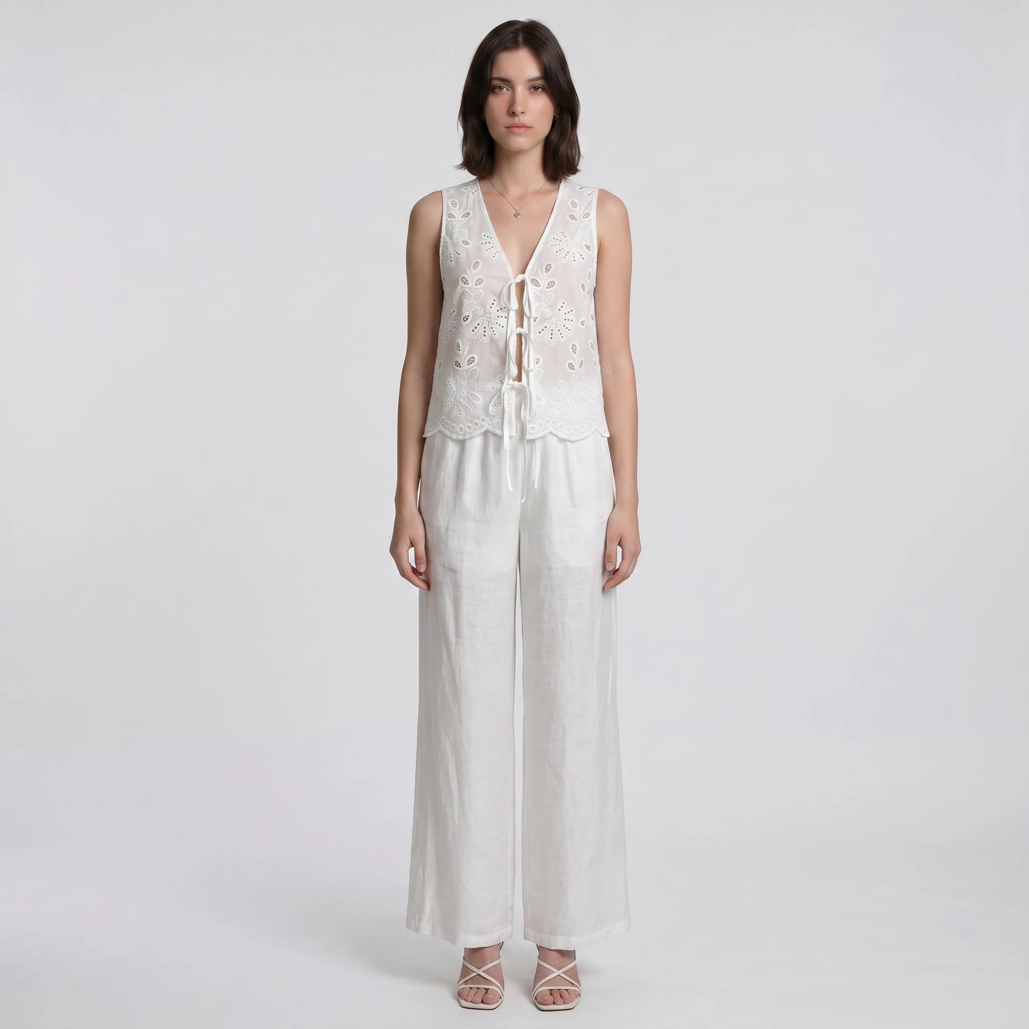 Eyelet Tie Vest Pants Set WHD0605306-S-250681