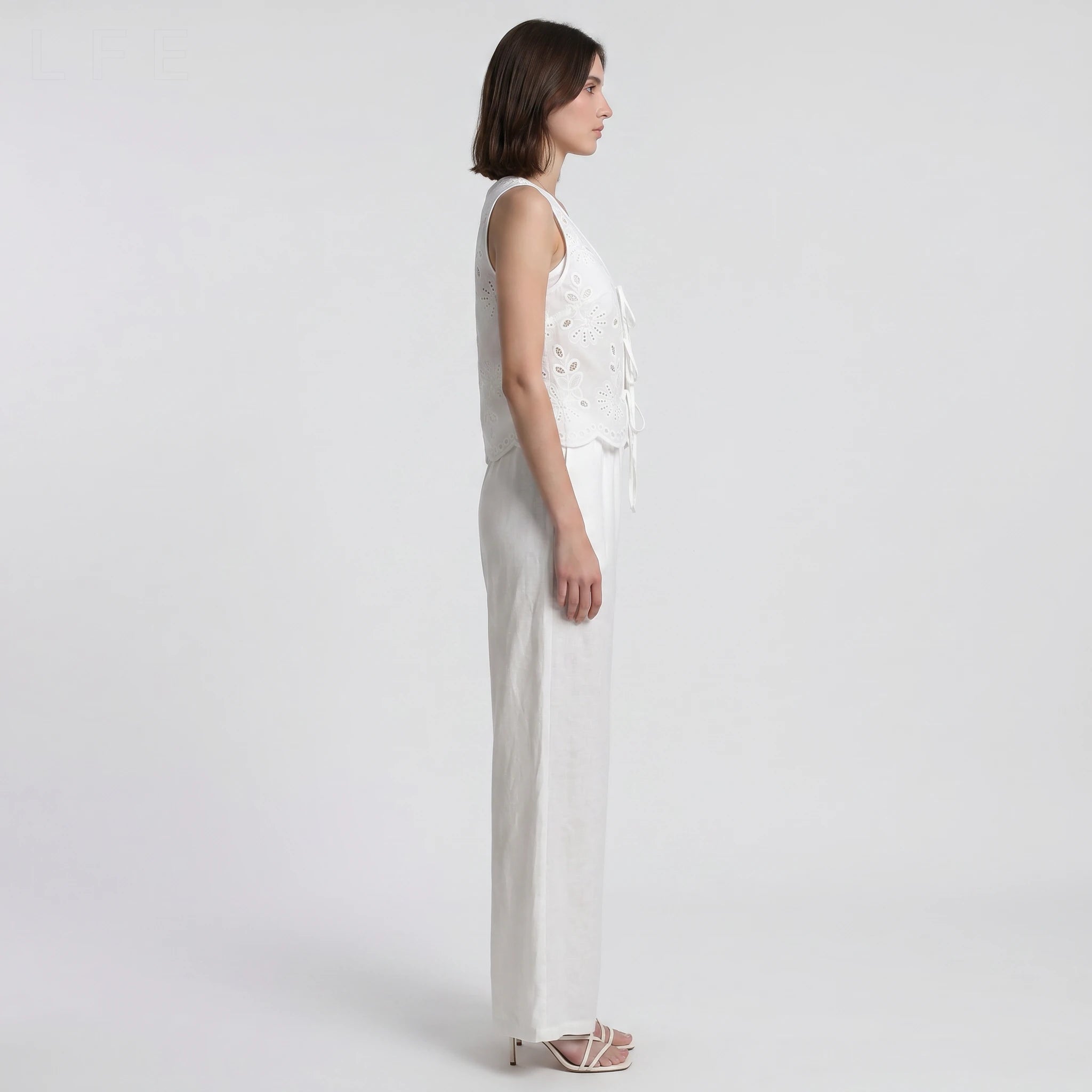 Eyelet Tie Vest Pants Set WHD0605306-S-250681