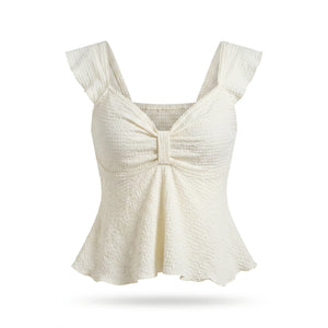 Textured Ruffle Peplum Top WHD0605307-S-250962