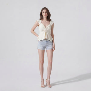 Textured Ruffle Peplum Top WHD0605307-S-250962