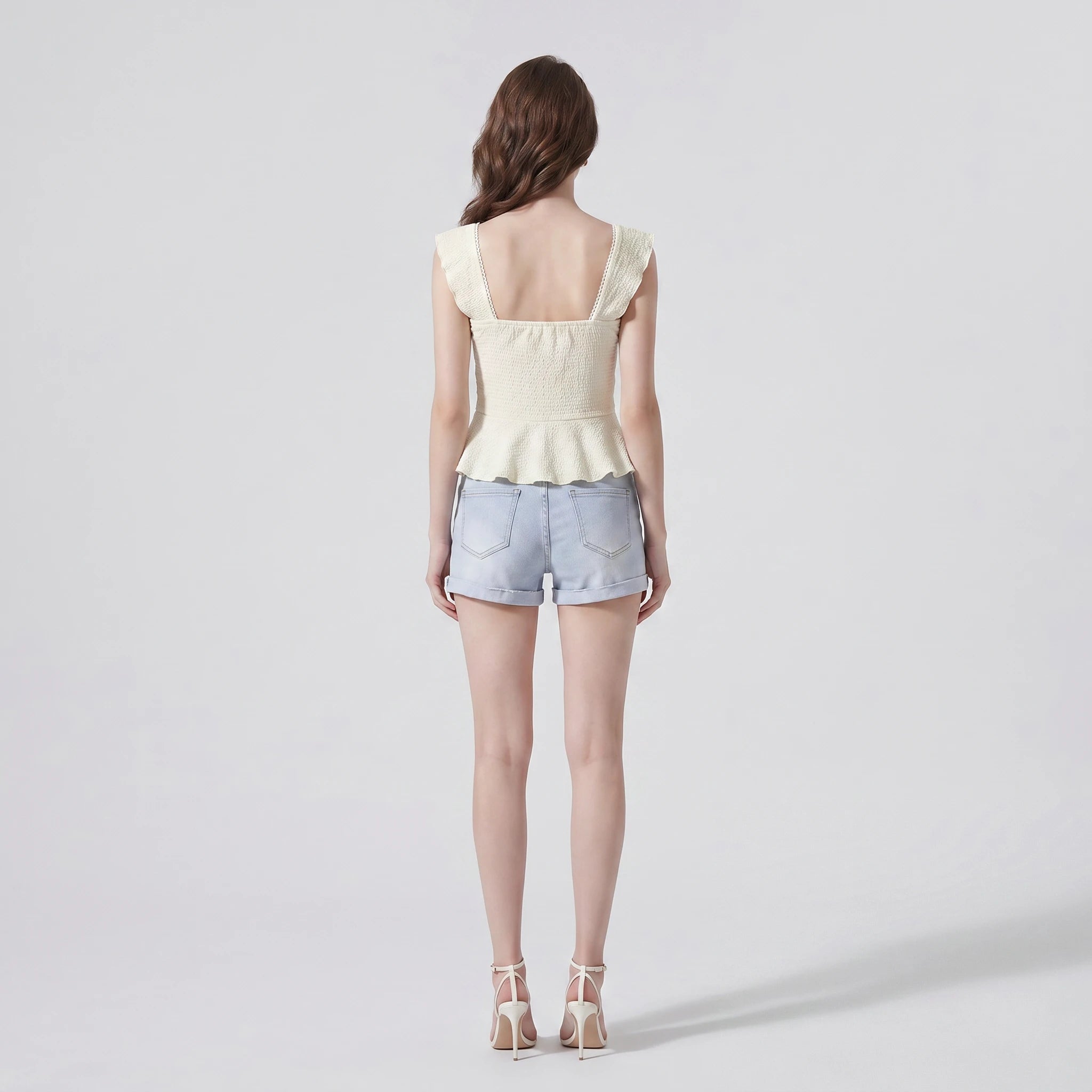 Textured Ruffle Peplum Top WHD0605307-S-250962