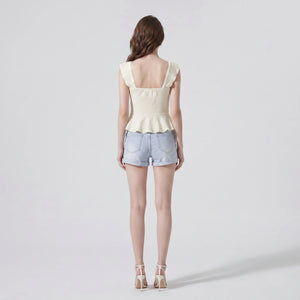 Textured Ruffle Peplum Top WHD0605307-S-250962