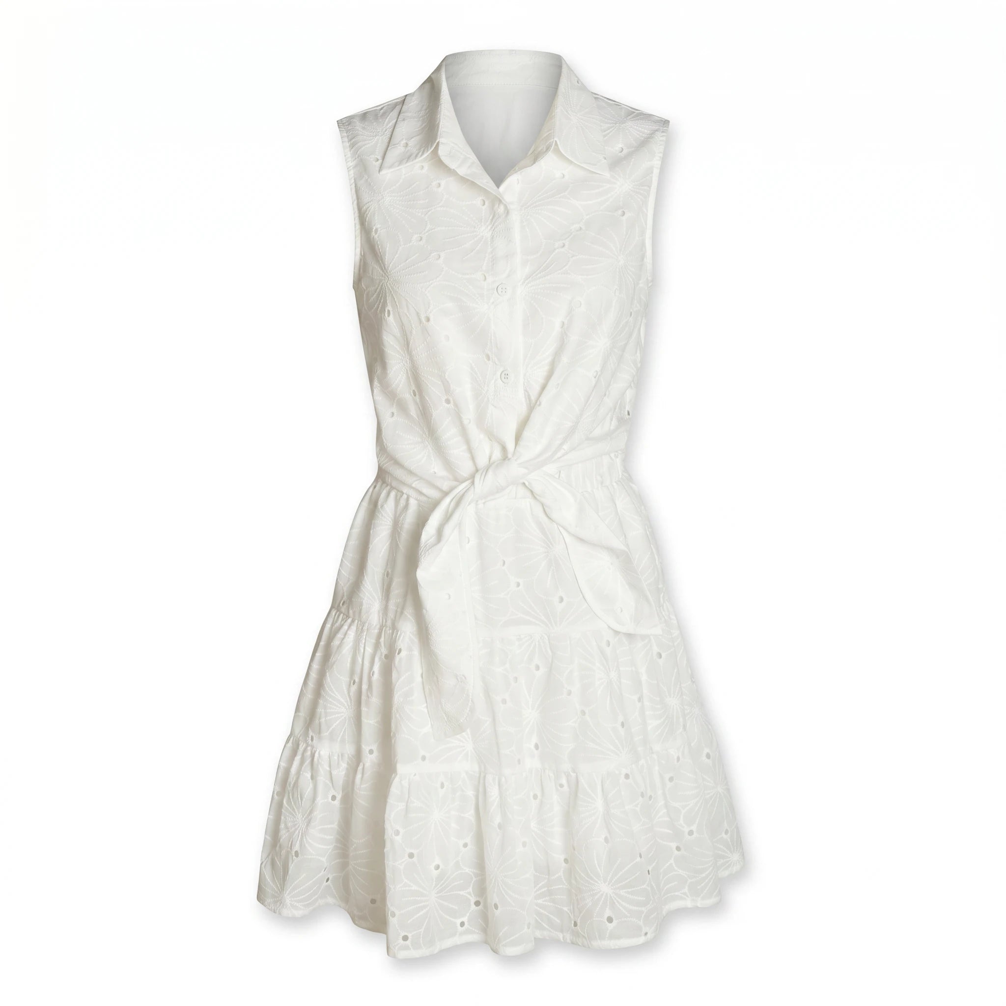 Eyelet Tie Waist Shirt Dress WHD0605314-S-251138