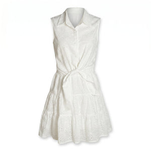 Eyelet Tie Waist Shirt Dress WHD0605314-S-251138
