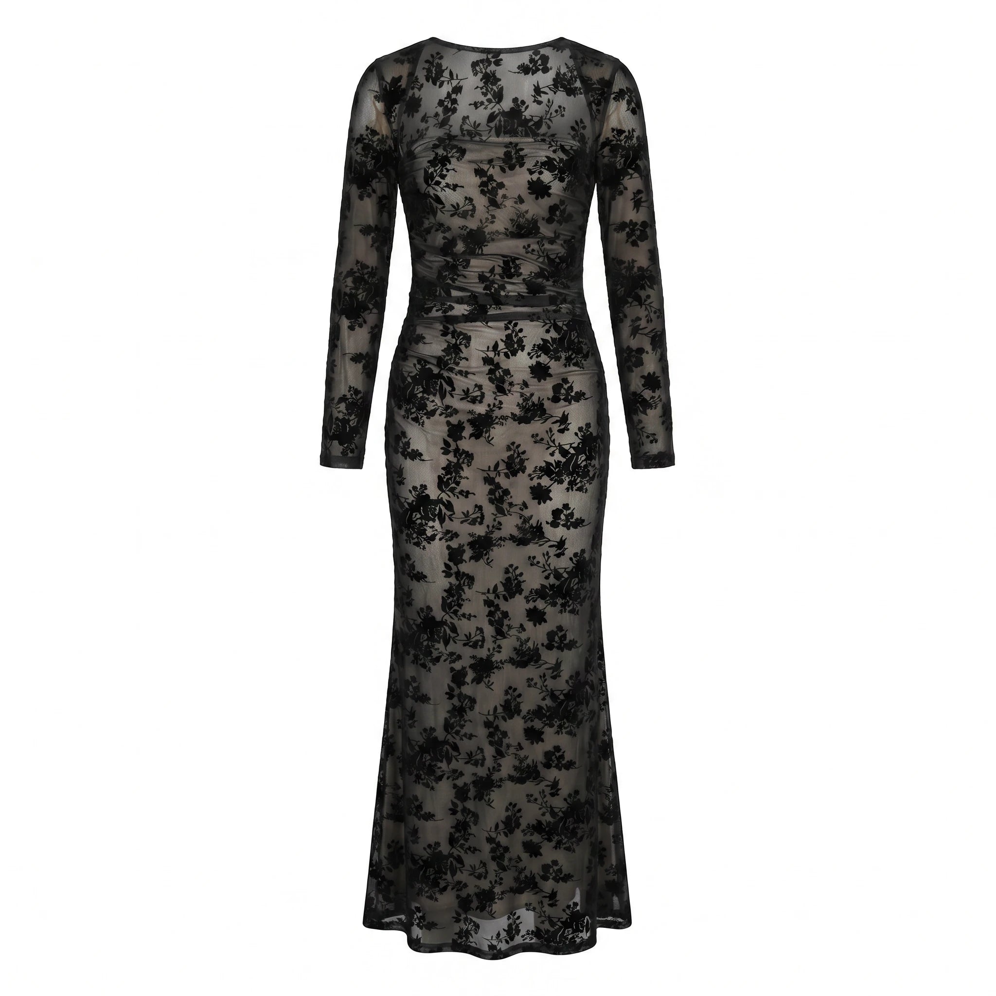Flocked Floral Mesh Maxi Dress WHD0605319-S-251231