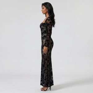 Flocked Floral Mesh Maxi Dress WHD0605319-S-251231
