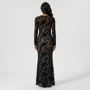 Flocked Floral Mesh Maxi Dress WHD0605319-S-251231